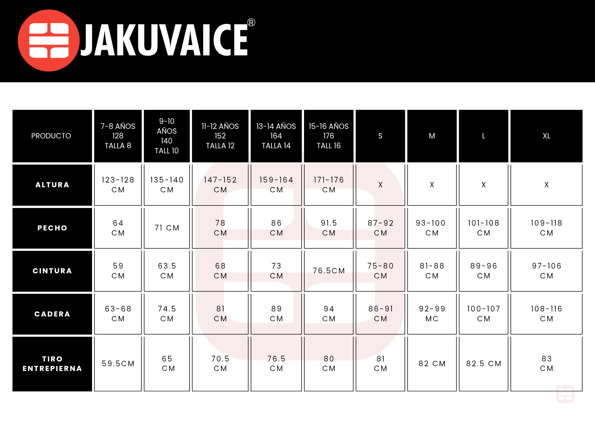 Guía de tallas JAKUVAICE